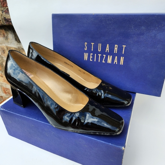 Stuart Weitzman Vintage 00s Black Patent Block Heel - Picture 11 of 11